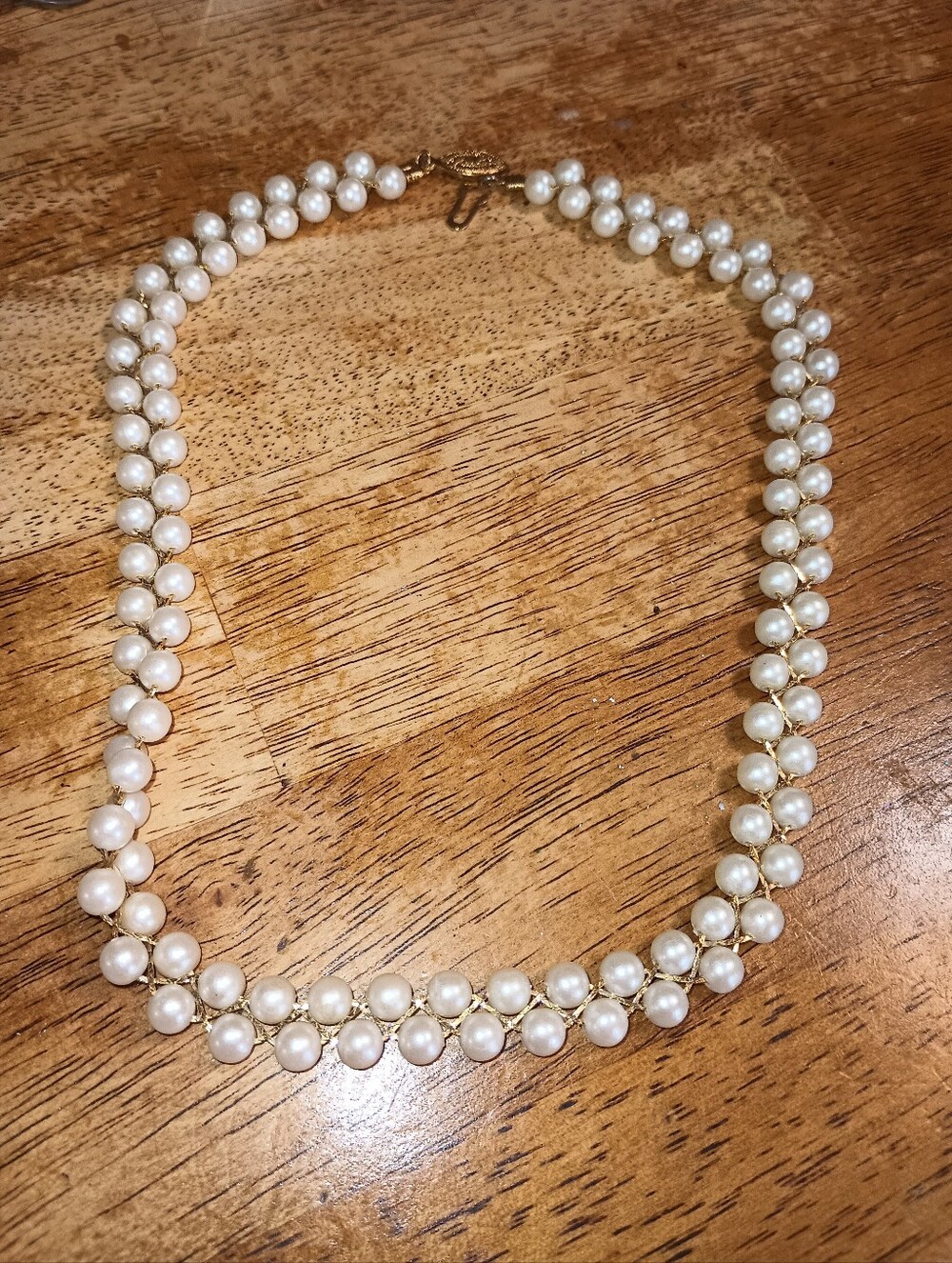 Vintage Avon Double Row Faux Pearl Gold Tone Choker Necklace